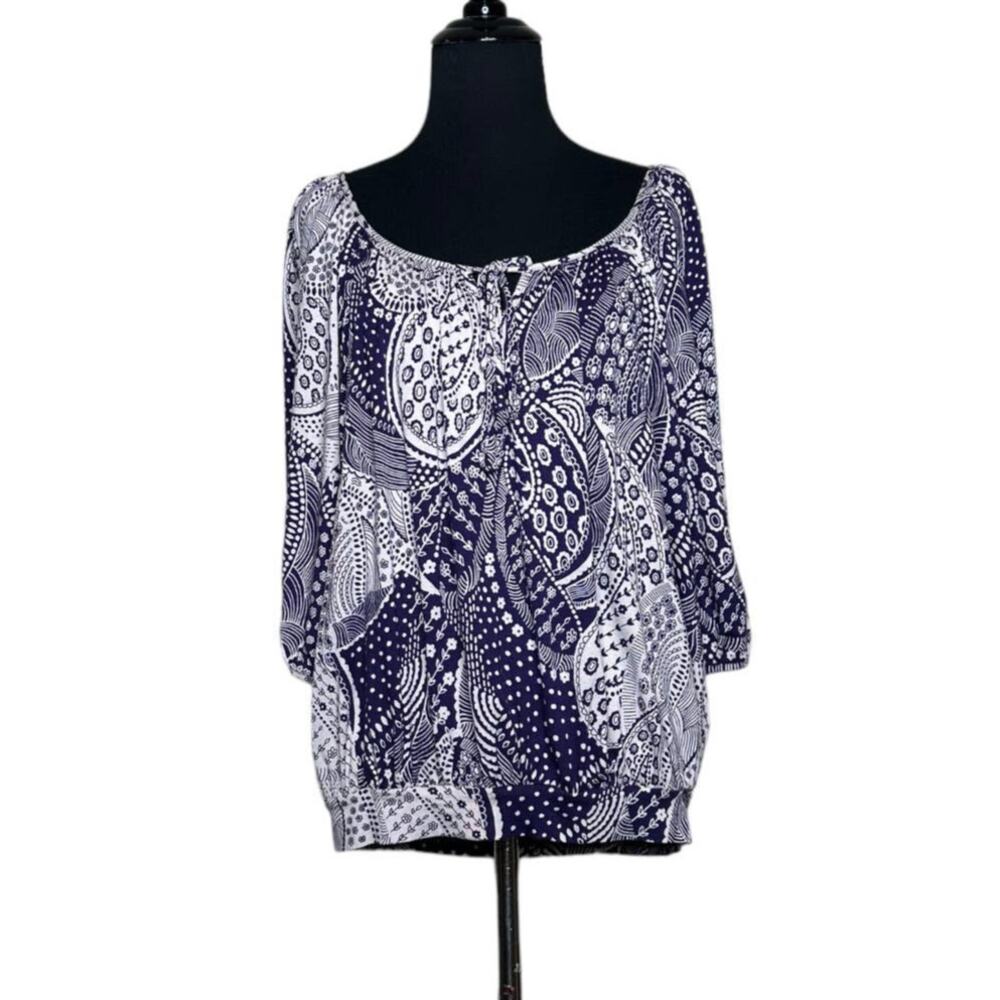 Phase Eight blue cream  floral patchwork tunic blouse size 12